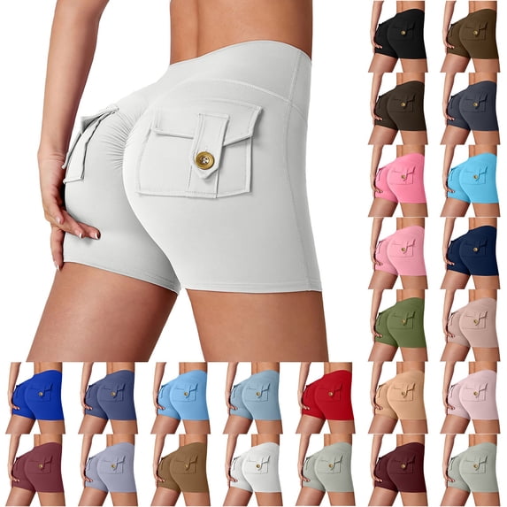 YVNAURA Womens Scrunch Workout Shorts with Pockets High Waisted Biker Shorts Butt Lifting Tummy Control Yoga Gym Booty Shorts 4 Way Stretch Running,Grey,L
