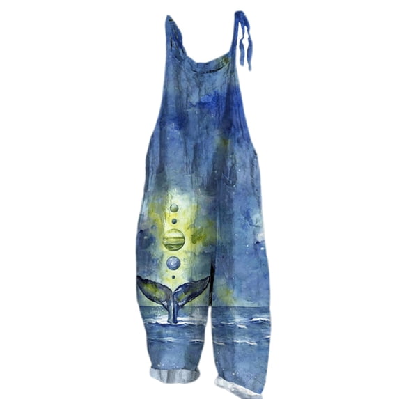 YVNAURA Womens Sleeveless Jumpsuits 2025 Summer Casual Loose Wide Leg Overalls with Pockets Adjustable Straps Square Neck Elastic Waist Travel Beach Romper Outfit, Blue,M