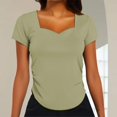 thumbnail image 1 of YVNAURA Womens Slim Fit Sweetheart Neck Top Pleated Short Sleeve T Shirt Stretchy Combed Cotton Base Layer Summer Tops 2026, A,XL, 1 of 9