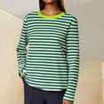 thumbnail image 1 of YVNAURA Womens Striped Long Sleeve Boat Neck T Shirts Loose Fit Casual Pullover Tops Basic Tees Lightweight Soft Comfortable Fall Layering Essential Nautical Breton Style, Green,M, 1 of 5