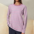thumbnail image 1 of YVNAURA Womens Striped Long Sleeve Boat Neck T Shirts Loose Fit Casual Pullover Tops Basic Tees Lightweight Soft Comfortable Fall Layering Essential Nautical Breton Style, Pink,XL, 1 of 5