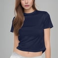 thumbnail image 1 of YVNAURA Womens Summer Crop Top Crew Neck Short Sleeve T Shirt Casual Basic Tee Slim Fit Soft Stretchy Cute Going Out Top Daily Wear Lightweight, Navy,L, 1 of 5