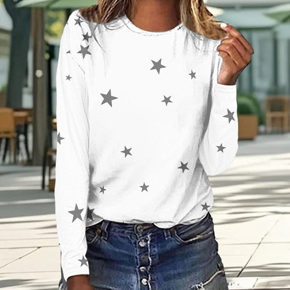 YVNAURA Womens Vintage Love Print Crew Neck Long Sleeve T Shirt Heart Graphic Casual Pullover Top Soft Loose Fit Fall Winter Valentine Tee, White,S