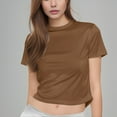 thumbnail image 1 of YVNAURA Womens Y2K Style Crew Neck Short Sleeve Crop Top Slim Fit Basic T Shirt Summer Cute Tee Soft Stretchy Going Out Casual Daily Wear, Coffee,L, 1 of 5