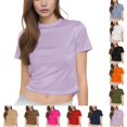 thumbnail image 1 of YVNAURA Womens Y2K Style Crew Neck Short Sleeve Crop Top Slim Fit Basic T Shirt Summer Cute Tee Soft Stretchy Going Out Casual Daily Wear, Purple,L, 1 of 5