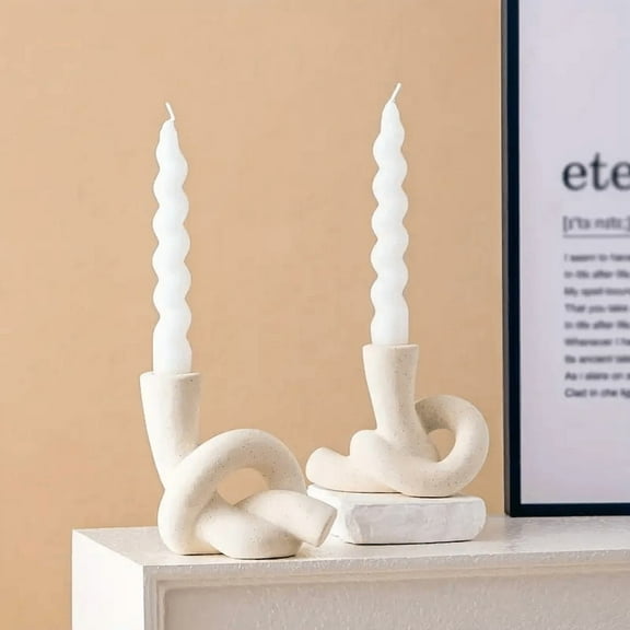 YVTVY-2 Pcs Ceramic Candlestick Holder, Creative Modern Knot Candle Holder Set, Table Centerpiece Taper Candle Holders Decorations for Home Decor, Wedding, Dinning, Party, Mantel, and Kitchen