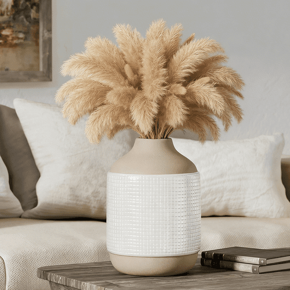 YVTVY Ceramic Vase, Modern Farmhouse White Textured Flower Vase, Rustic Home Decor for Table, Shelf, Living Room, Bedroom, Centerpiece, 7.6 Inch