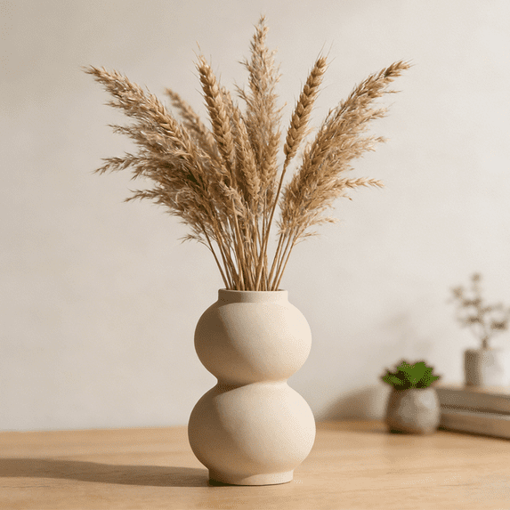 YVTVY Ceramic Vase, 2 Layer Round, 8.2 Inches Height, Minimalist Nordic Style, for Dry/Fresh Flowers, Table Centerpiece, Home Decor