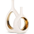 thumbnail image 1 of YVTVY White and Gold Vase Ceramic White Vases Home Decor,Modern Minimalist Circle with Hole Decorative Vase, Hollow Ellipse Flower vases for Bookshelf, Fireplace Mantle, Centerpieces,Farmhouse,Rustic, 1 of 7