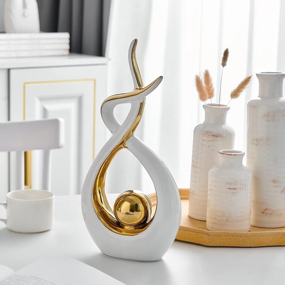 YVYVY Home Decor Abstract Art Ceramic Statue,Creative Modern Sculptures Home Decor Ornaments for Living Room Dining Room Office Cabinet Bar Shelves Table Centerpiece,White 1,Large