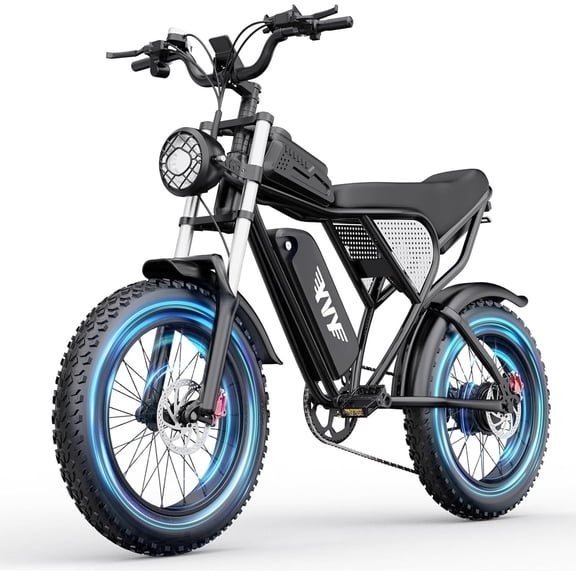 YVY Electric Bike for Adult,Peak 2000W,Max 28MPH & 90 Miles, 48V 25AH Removable Battery,Full Suspension, 20" Fat Tires Mountain Bike UL 2849