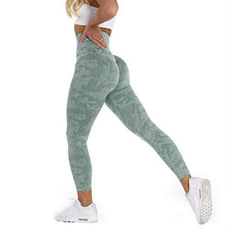 YVYVLOLO Women High Waist Workout Gym Butt Lift Seamless Leggings Yoga  Pants Tights(Y326-Camo Green-M) 
