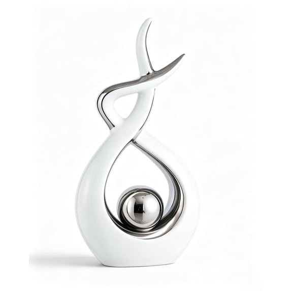 YVYVY Modern Abstract Ceramic Table Sculpture with Silver Metallic Finish, Sleek Artistic Home and Office Decor, Ideal Centerpiece for Living Room, Bedroom, Gift Idea