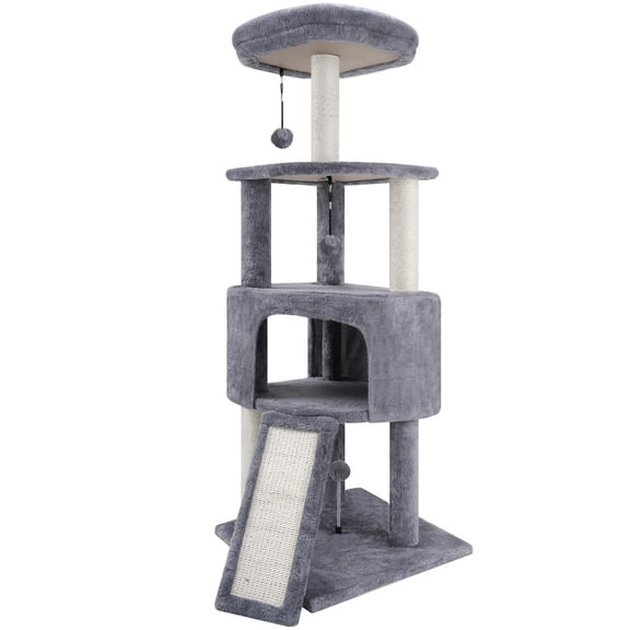 YW 45in Cat Tree Tower with Big Condo for Indoor Cats,Cat Tower with Scratching Post,Scratching Board and Cat Toys,Multi-Level,Small Space