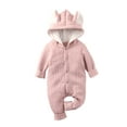 thumbnail image 1 of YWDJ 0-18Months Bodysuit Unisex Easter Boys Girls Solid Cute Rabbit Ears Thick Keep Warm Jumpsuit Romper Pink 0-3 Months, 1 of 8