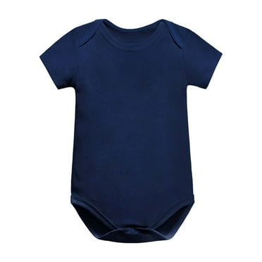 YWDJ 0-24 Months 1-6 Years Bodysuit Unisex Kids Boys Girls Romper Solid Color Tops Short Sleeve Jumpsuit Navy 18-24 Months
