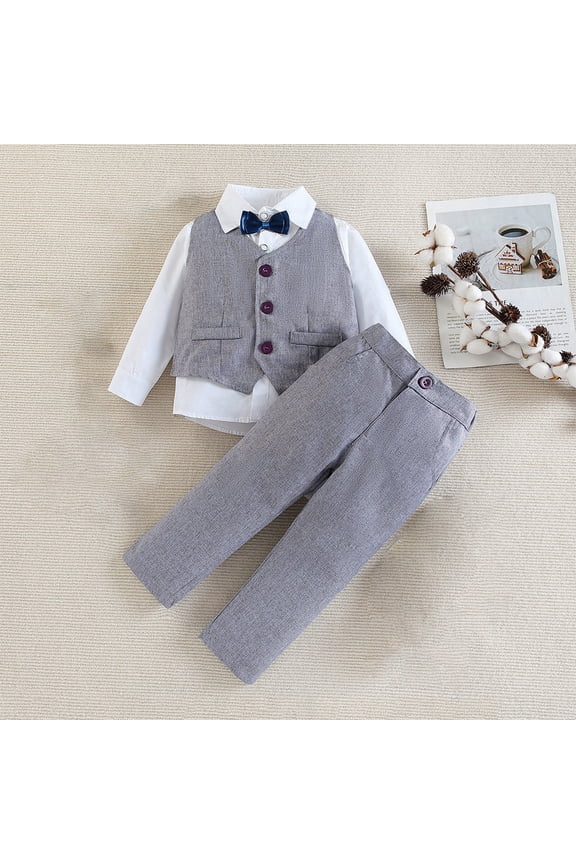 YWDJ 2-7 Years Boys Dress Clothes Suits Toddler Gentleman Shirt Pants Wedding Formal Outfits Gray 3Y
