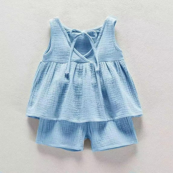 YWDJ 2 Piece Girls Sets Clothes Kids 6M-4T Sleeveless Tank Tops Shorts Fashion Clothes Blue 2 T