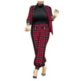 thumbnail image 1 of YWDJ 2 Piece Outfits for Women Casual Suit Plaid Printed Fashionable Lady's Button Coat Trousers Two-piece Set Red XXXL, 1 of 7