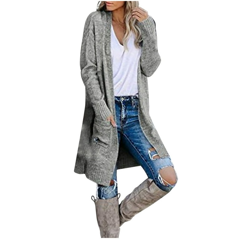 YWDJ 2 Piece Outfits for Women Dressy Casual Solid Knitting Loose Long  Sleeve V-Neck Sweaters Tops Gray L 
