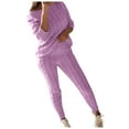thumbnail image 1 of YWDJ 2 Piece Outfits for Women Dressy Ladies Solid Round Neck Cable Knitted Warm 2PC Loungewear Suit Sets Pink L, 1 of 6