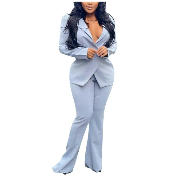 YWDJ 2 Piece Outfits for Women Dressy Plus Size ’s Fashion Casual Loose Solid Color Suit Suit Office Two-piece Suit Gray XL