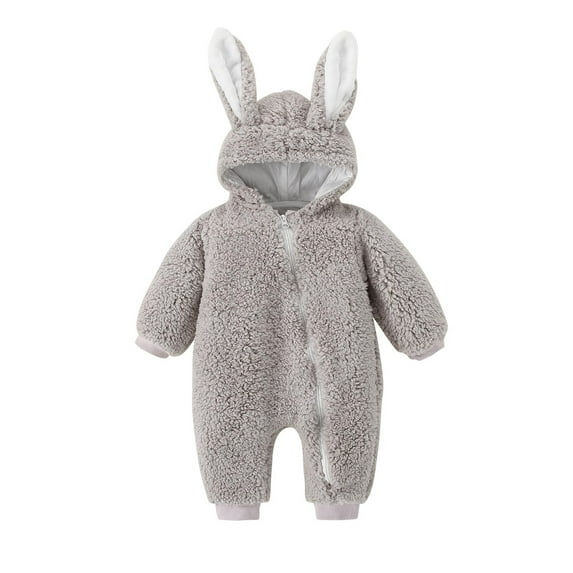 YWDJ 2022 Baby Onesies 0-18months Toddler Baby Boy Girls Color Plush Cute Rabbit Ears Winter Thick Jumpsuit Romper Gray 6-12 Months
