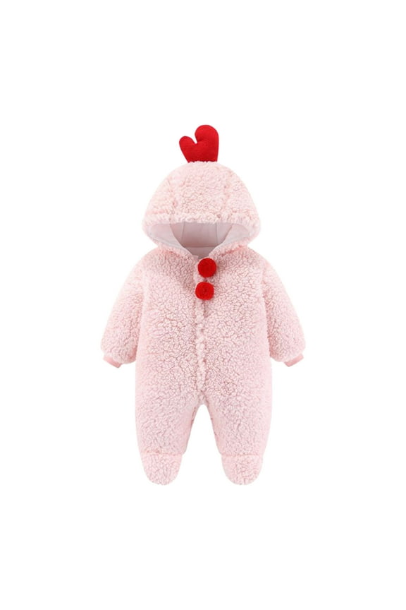 YWDJ 2022 Onesies for Baby Newborn Baby Fleece Footie Snowsuit Winter Cartoon Warm Hooded Romper Jumpsuit Outfits For Girls Boys Pink 0-3 Months