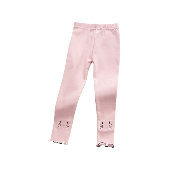 YWDJ 2022 Toddler Leggings 3-12 Years Autumn Winter Baby Girls Fungus Side Embroidery Cat Leggings Cropped Trousers Pink 7-8 Years