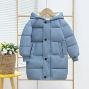 YWDJ 2024 Toddler Winter Coat 1-10Years Thicken Warm Kids Down Coat Winter Hooded Long Boys Girls Cotton Down Jackets Outerwears Children Clothing Blue 4-5 Years