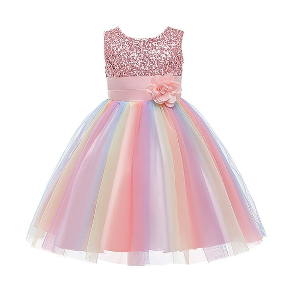 YWDJ 3-10Years Dress for Girls Toddler Color Net Yarn Bowknot Birthday Party Flowers Gown Kids Dresses Pink 8-9 Years