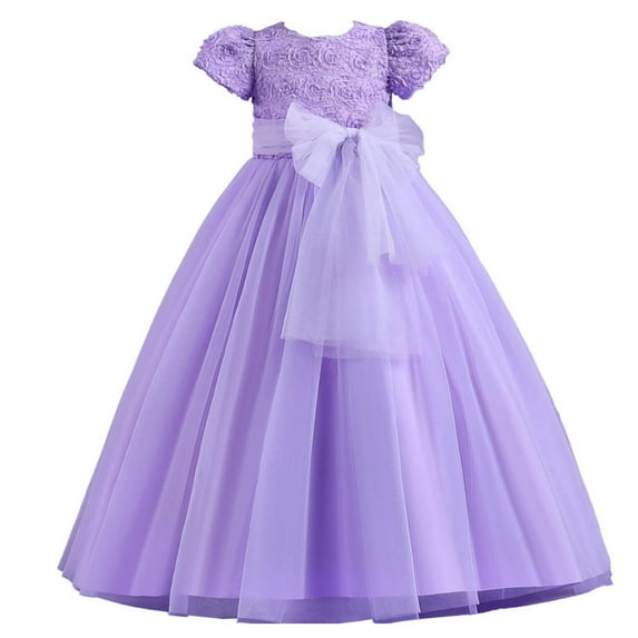 YWDJ 3-12 Years Party Party Dress for Girls Kids Sleeveless Princess Bow Tie Lace Flowers Mesh Tufted Purple 11-12 Years