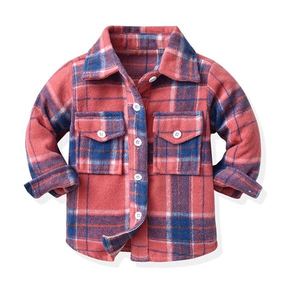 YWDJ 3Months-10 Years Boys Girls Tops Flannel Shirt Jacket Plaid Lapel Down Shacket Kids Shirts Fall Tops Pink 2-3 Years