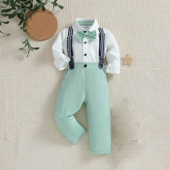 YWDJ 6 Months-5 Years Boys Dress Clothes Suits Toddler Gentleman Shirt Pants Wedding Formal Outfits Green 6 Months
