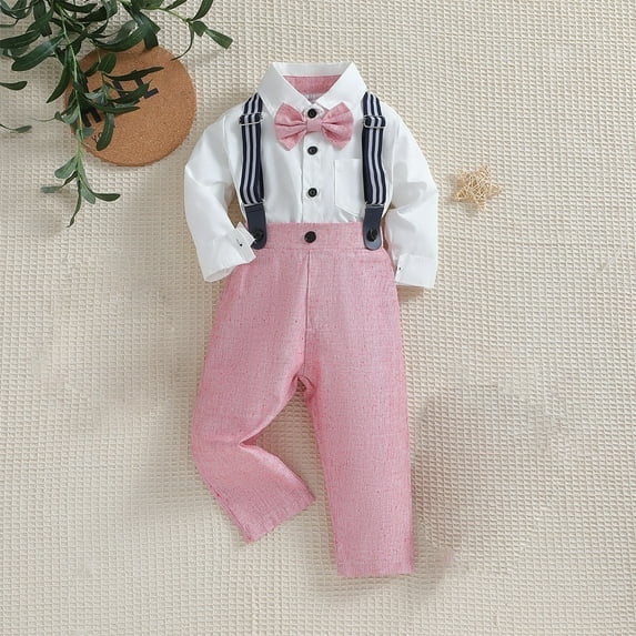 YWDJ 6 Months-5 Years Boys Dress Clothes Suits Toddler Gentleman Shirt Pants Wedding Formal Outfits Pink 3Y