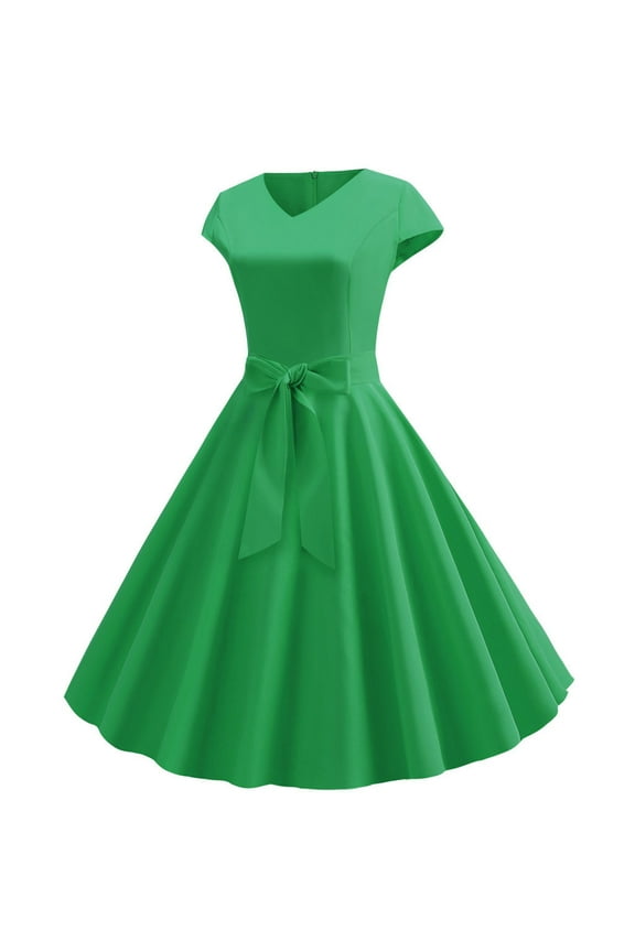 YWDJ 80s Homecoming Dresses 2024 Women Vintage Short Sleeve Swing 50s Housewife Casual Evening Party Prom Dress Green L