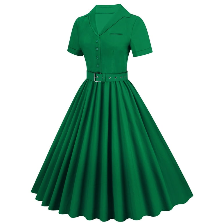 YWDJ 80s Prom Dress for Women Costume Fashion Summer Retro Casual Pullover Solid Color Short Sleeve Dress Spring Summer Dresses for Women 2023Army
