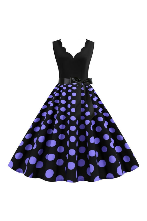 YWDJ 80s Prom Dress for Women Costume Plus Size Fashion A Line Flare Vintage Dress Prom Swing Sleeveless Polka Dot Printing Party Dress Spring Summer Dresses for Women 2023 Purple XXL