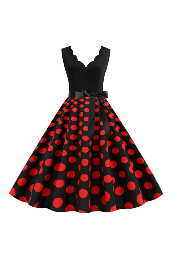 YWDJ 80s Prom Dress for Women Costume Plus Size Fashion A Line Flare Vintage Dress Prom Swing Sleeveless Polka Dot Printing Party Dress Spring Summer Dresses for Women 2023 Red XL