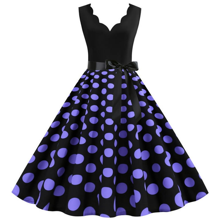 YWDJ 80s Prom Dress for Women Plus Size Fashion A Line Flare Vintage Dress Prom Swing Sleeveless Polka Dot Printing Party Dress Spring Summer Dresses