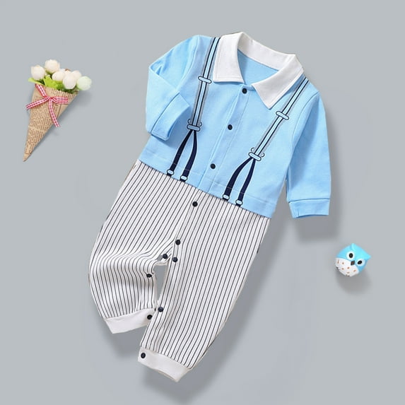 YWDJ Baby Boy Outfit Sets College Style Fall Gentleman Style Romper British Indoor And Outdoor Jumpsuit Blue 6 Months
