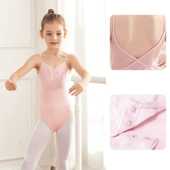 YWDJ Baby Girls Childrens Dance Leotard Clothes Summer Sling Back Training Clothes One-piece Gym Suit Pink 14-15T