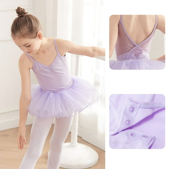 YWDJ Baby Girls Childrens Dance Leotard Clothes Summer Sling Back Training Clothes One-piece Gym Suit Rubber Band Skirt Set Purple 3-4T