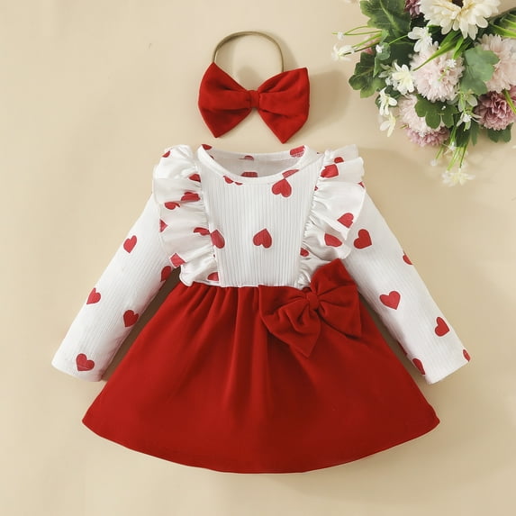 YWDJ Baby Girlsr Long Sleeve Round-Neck Dress Jumpsuit+ Headband Two-piece Set Red 18 Months
