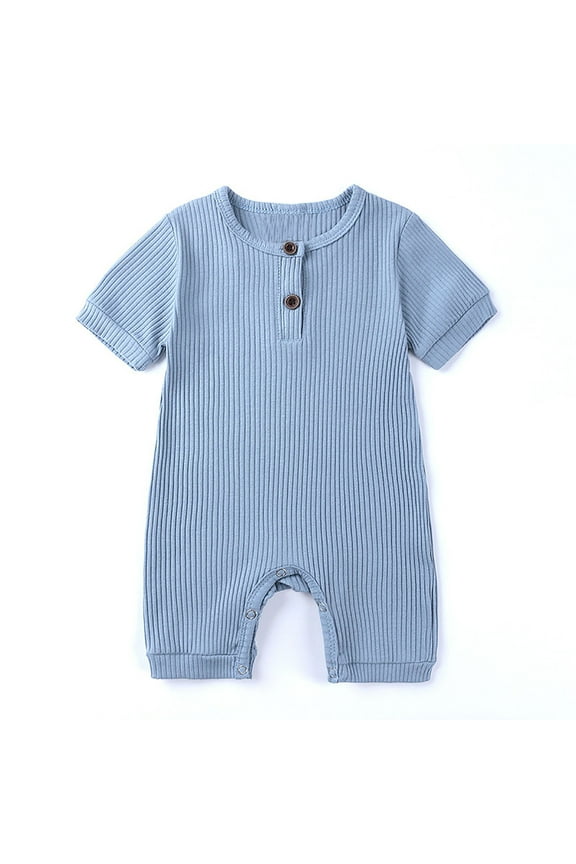 YWDJ Baby Outfit Sets for Girls Spring And Summer Toddler Kids Baby Girls Boys Solid Short Sleeved Fashion Rompers Blue 70