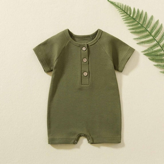YWDJ Baby Outfits Newborn Toddler Baby Girls Boys Short Sleeve Solid Color T-Shirt Jumpsuit Romper Army Green 6-12 Months