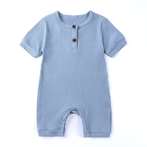 YWDJ Baby Outfits for Boys Spring And Summer Toddler Kids Baby Girls Boys Solid Short Sleeved Fashion Rompers Blue 90