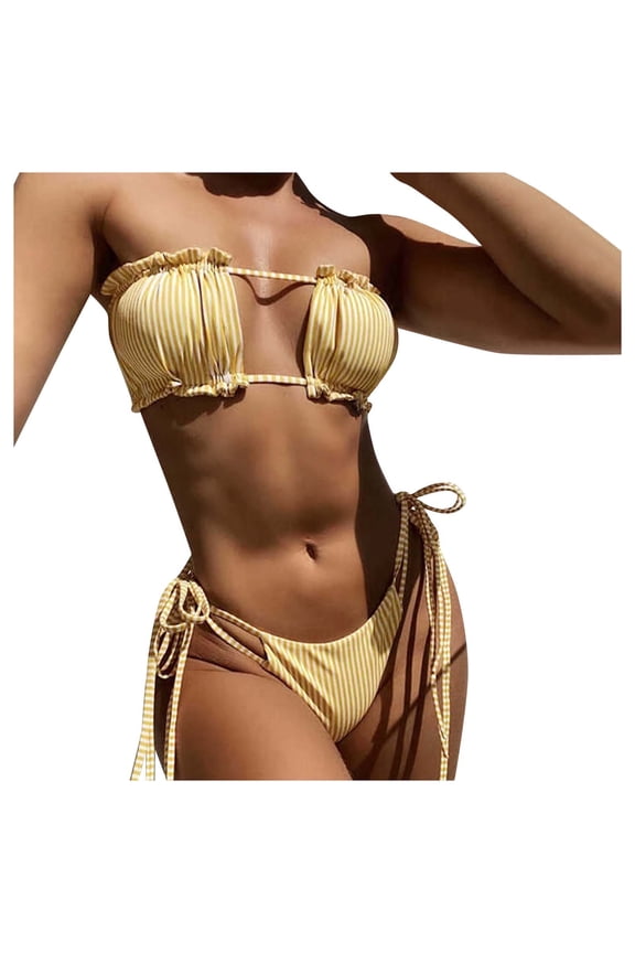 YWDJ Bathing Suit for Women Tummy Control 2 Piece Bikini String Sleeveless Plus Size Bathing Suit Womens Bathing Suits Swimsuit Women Bikini Sets for Women Bathing Suit for Women 40-Yellow L