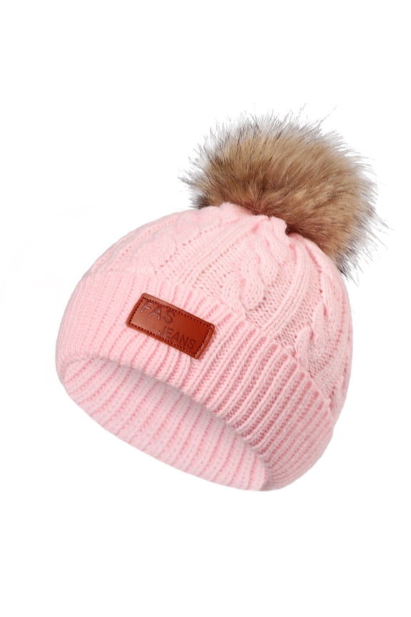 YWDJ Beanies for Boys NEW 1-11 Years Old For Girls Boys Kids Winter Beanie Hat Warm Knit Thick Ski Cap With Fluff Ball Light pink