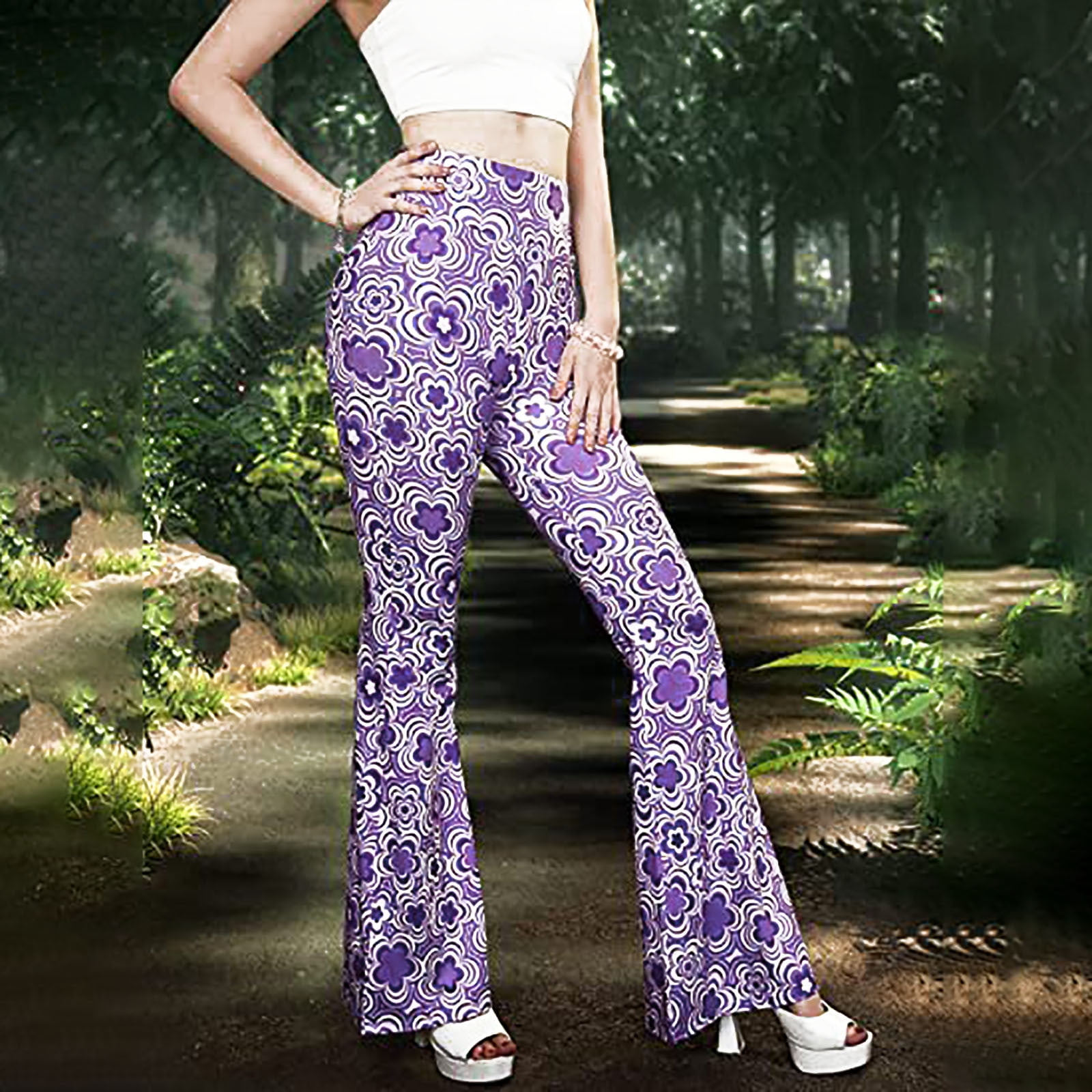 YWDJ Bell Bottom Pants for Women 70s High Waist High Rise Flared Bell Bottom  Casual Summer Printed Long Pant Pants A Popular Choice for Everyday Wear  Work Casual Event 21-Purple XL 